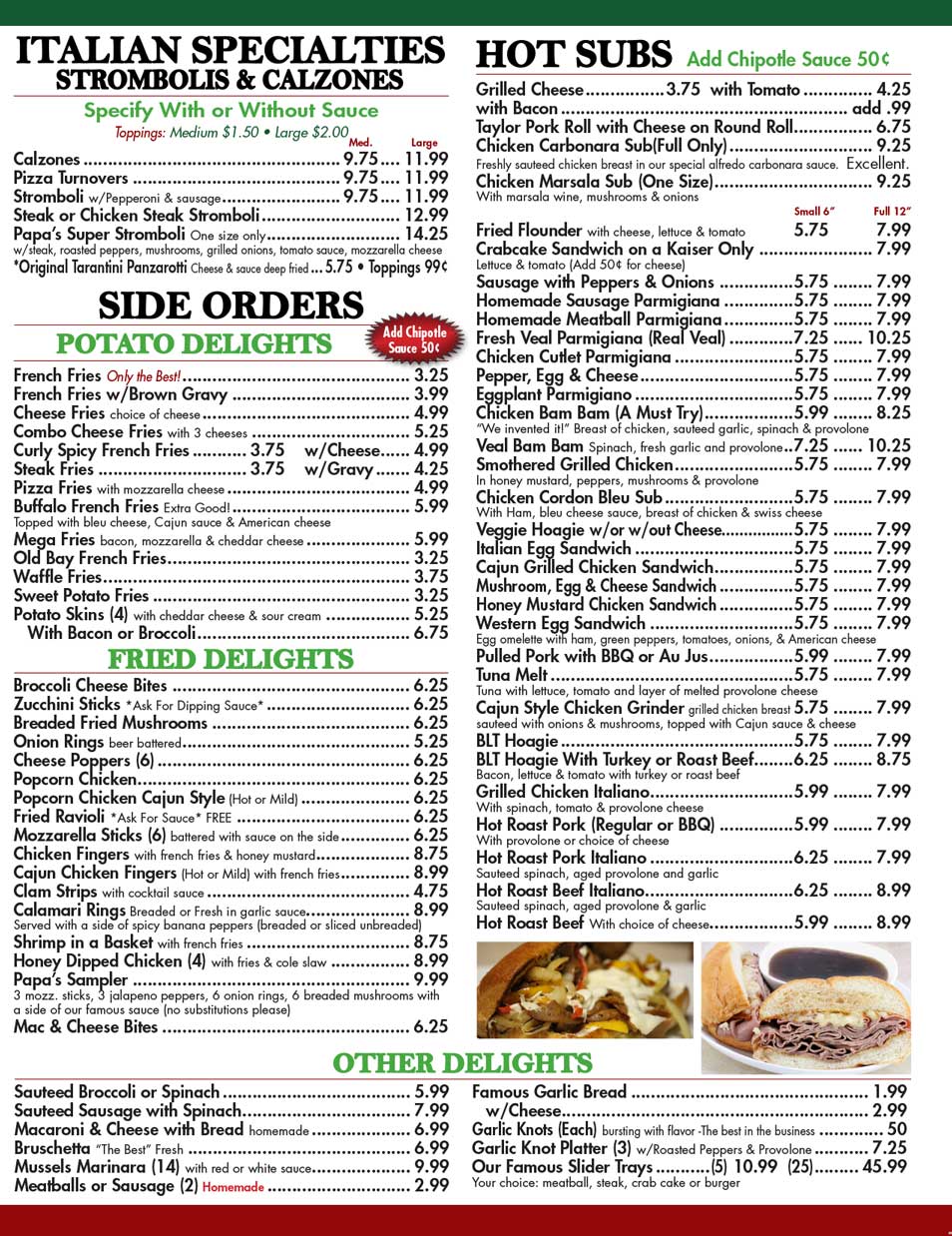 Click here for a printable Papa Joe's Pizza PDF Menu